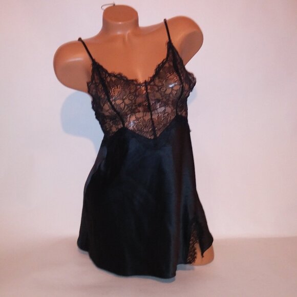 Victoria Secret Lingerie Chemise Slip Black Solid Lace Trim Luxe Collection Adju - Picture 2 of 16